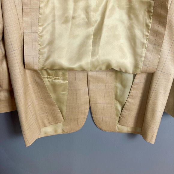 Baroni Couture Sport Coat  Size 38R Tan Camel Plaid Wool Blazer light neutrals - Picture 5 of 15